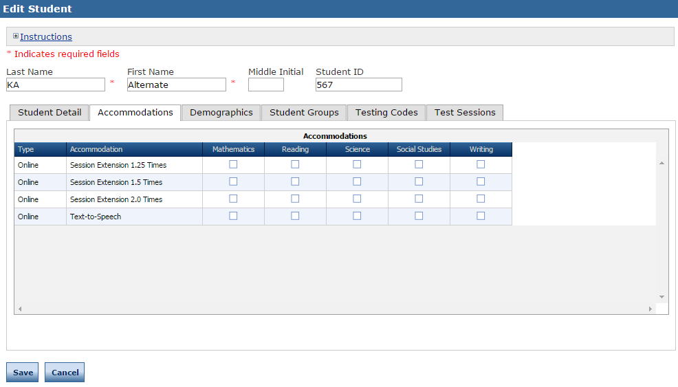 Edit a Student’s Accommodations – DRC BEACON Training
