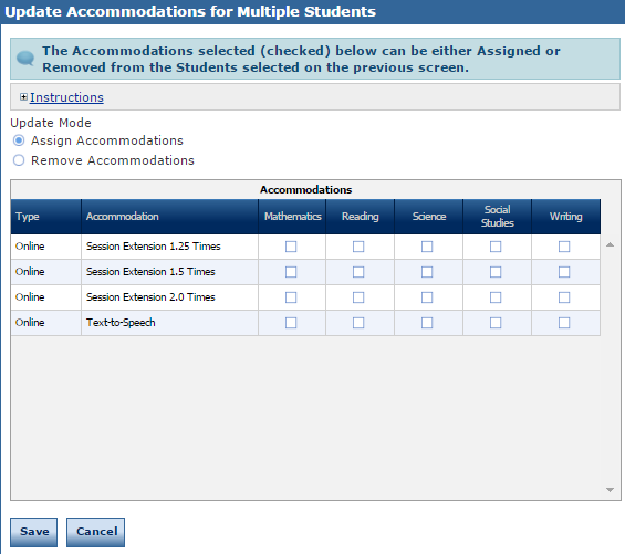 DRC BEACON Updating Accommodations for Multiple Students