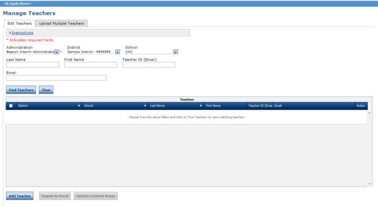 Manage Teachers Page Screenshot