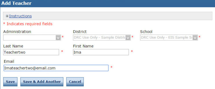 Add Teacher Page Screenshot