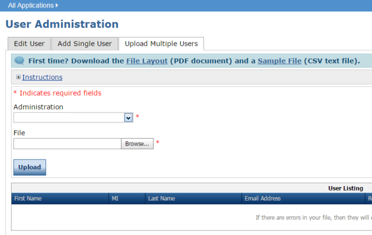 Upload Multiple Users Tab Screenshot