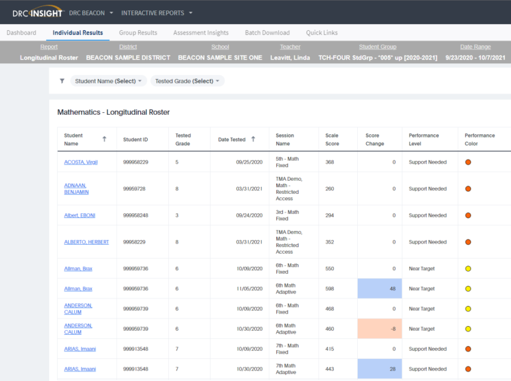 DRC INSIGHT Portal Longitudinal Roster Screenshot